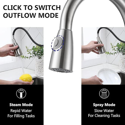 Comllen Kitchen Faucet with Pull Down Sprayers, Brushed Nickel Kitchen Faucets, Modern Pull Out Stainless Steel Kitchen Sink Faucet Single Handle Faucet Swivel Spout with Deck Plate