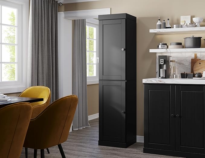 Palace Imports Solid Wood Pantry Cabinet - Tall Narrow Storage Cabinet with Raised Panel Doors - 16.5" W x 71.5" H - Black, Kitchen Cupboard, Adjustable Shelves, 100% Eco-Friendly Wood, Modular