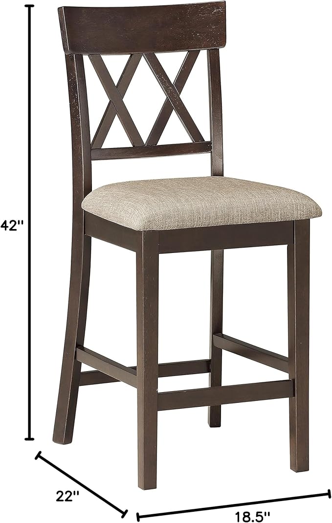 Lexicon Counter Height Stools Set of 2 - Attis Kitchen Counter Stools Set of 2, Upholstered Padded 25.5" Seat Height, Sturdy Solid Wood, Farmhouse Kitchen Chairs, Cross Back, Dark Brown