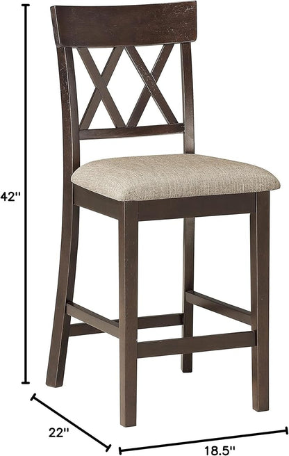 Lexicon Counter Height Stools Set of 2 - Attis Kitchen Counter Stools Set of 2, Upholstered Padded 25.5" Seat Height, Sturdy Solid Wood, Farmhouse Kitchen Chairs, Cross Back, Dark Brown
