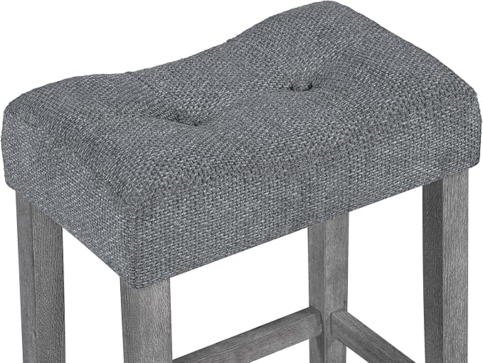 Polibi 4-Piece Farmhouse Counter Height Dining Set, Bar Table and Chairs Set, Wood Dining Table Set with Power Outlet and 3 Upholstered Stools for Breakfast Nook, Living Room, Grey