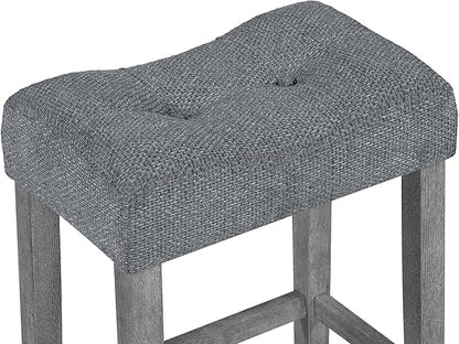 Polibi 4-Piece Farmhouse Counter Height Dining Set, Bar Table and Chairs Set, Wood Dining Table Set with Power Outlet and 3 Upholstered Stools for Breakfast Nook, Living Room, Grey
