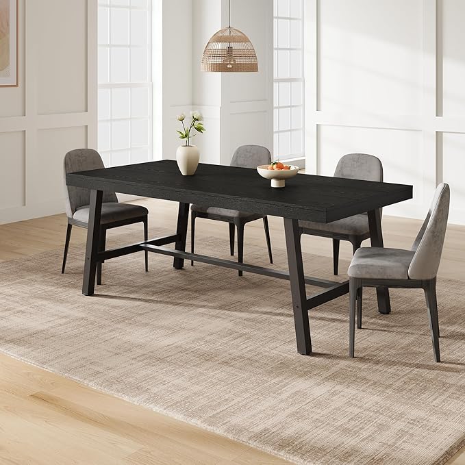 GarveeHome 70.87 Inch Industrial Dining Room Table for 6-8 People, Long Rectangular Table for Dining Room & Kitchen, Heavy Duty Metal Frame, Black