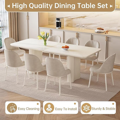Miuuod Extra Large Modern Kitchen & Dining Table Set, White, 79" Rectangle, 4-8 Seater, Stable Frame, Cream White