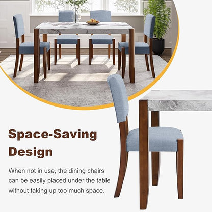 Merax Modern 5 Piece Dining Table Set for 4,Faux Marble Style Kitchen Table Set with One Rectangle Table and 4 Dining Chairs for Dining Room Table Set for Small Place