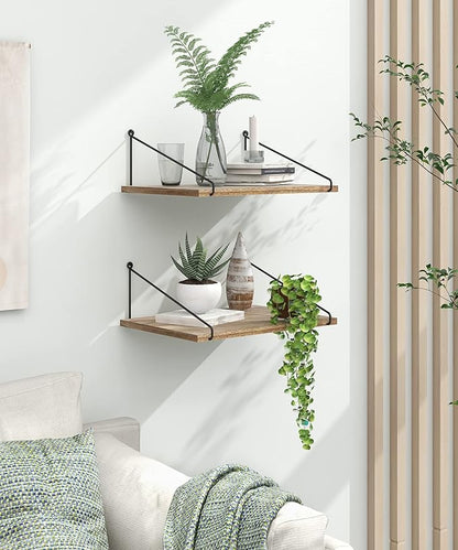 Afuly 12 Inch Deep Floating Shelves for Wall, Rustic Farmhouse Wall Mounted Hanging Shelf Large Wood Organizers Bookshelf, Set of 2
