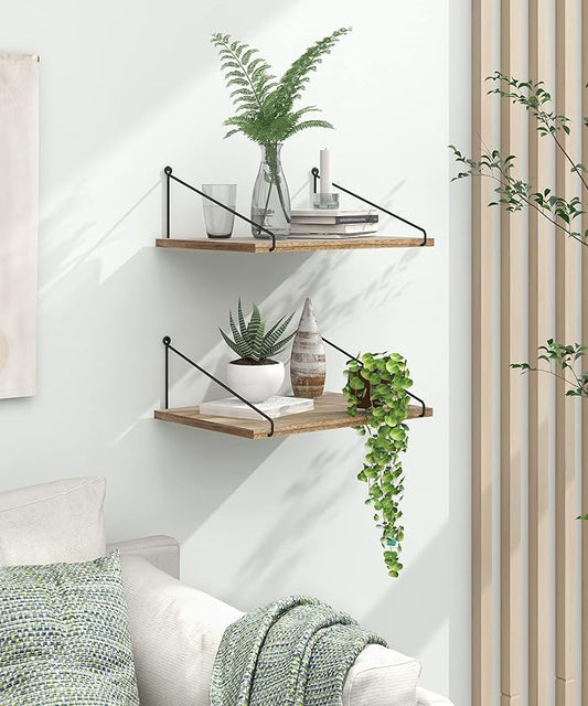 Afuly 12 Inch Deep Floating Shelves for Wall, Rustic Farmhouse Wall Mounted Hanging Shelf Large Wood Organizers Bookshelf, Set of 2