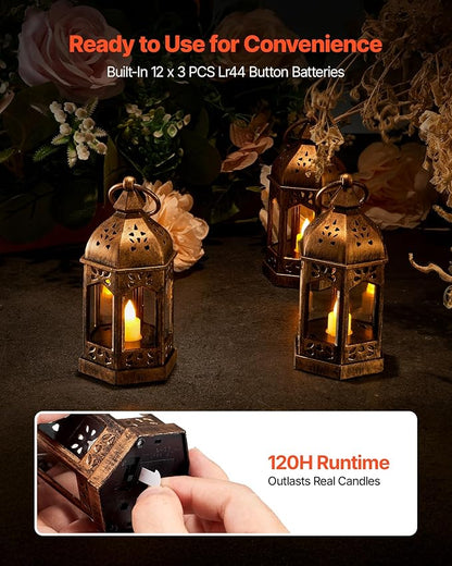 VEVOR 12 Pcs Decorative Candle Lantern, LED Electric Flameless Candle, Plastic LED Holder with Glass, Wall Hanging Indoor Porch Lanterns for Wedding Table Party Farmhouse Indoor Decor, Bronze