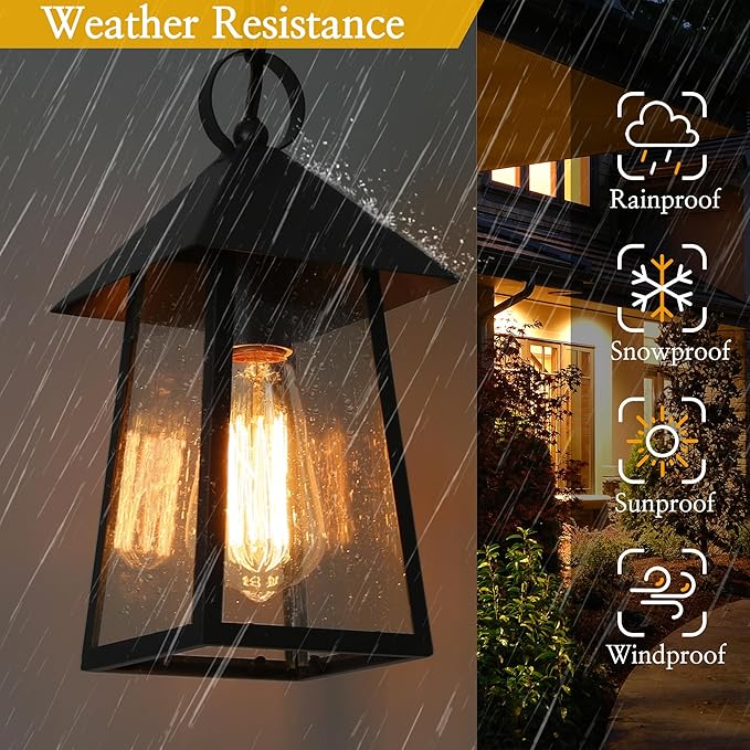 LOG BARN Outdoor Pendant Lights, Modern Farmhouse Exterior Light Fixture, Anti-Rust Ceiling Outdoor Lantern with Seeded Glass for Front Door, Entry, Porch, and Gazebo