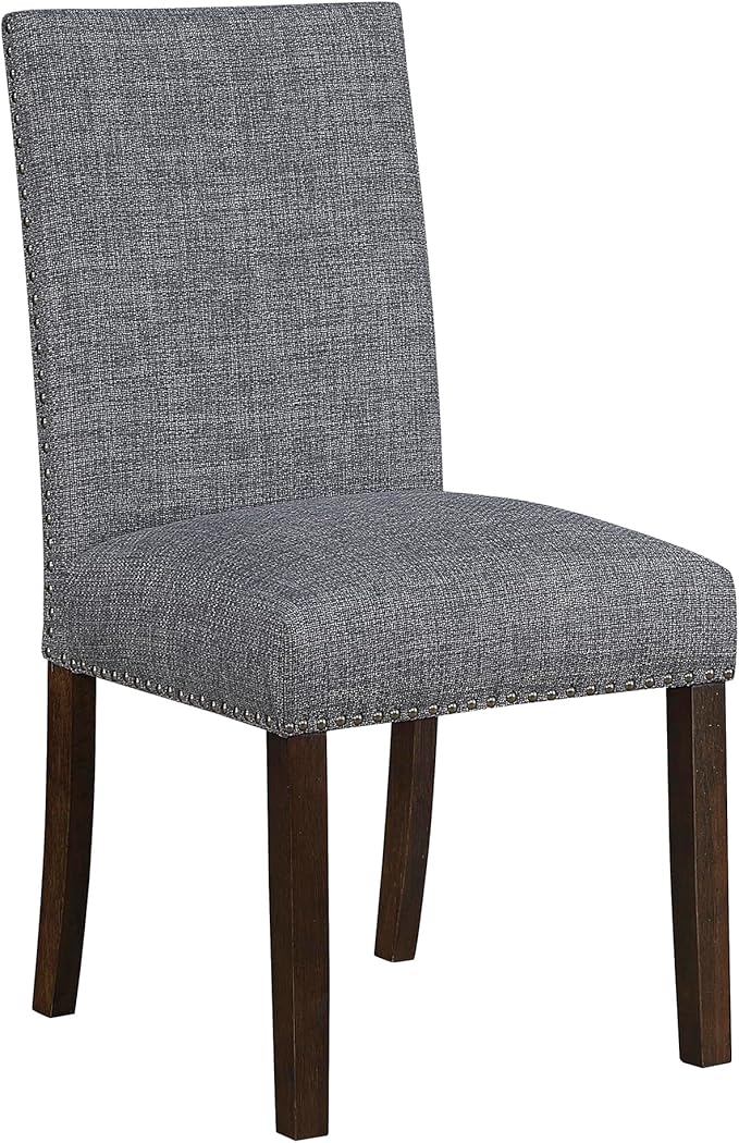 Lexicon Upholstered Dining Chairs Set of 2 - Soft Durable Fabric Armless High Back Kitchen Modern Dining Room Chairs for 2, Nailhead Trim Side, Brushed Brown Sturdy Wooden Frame, Easy Assembly, Gray
