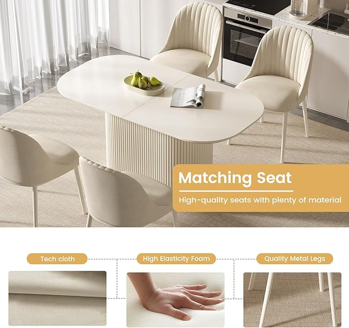 Miuuod 62.99" Large Modern Mid-Century Dining & Kitchen Table Set,with 6 Cushion Chairs for 6-8,Center Table for Large Faminly,Kitchen Furniture,White