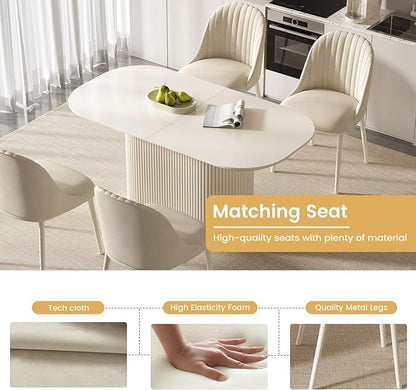 Miuuod 62.99" Large Modern Dining & Kitchen Table Set,with 4 Cushion Chairs for 6-8,Long Oval Side,Space-Saving for Dining Room,Kitchen Island,Cream White