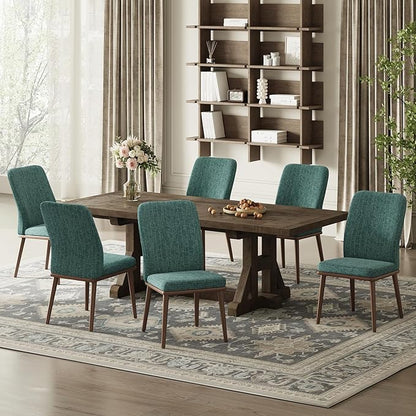 MALOL Upholstered Dining Chairs Set of 2, Modern Kitchen Chairs with High Back, Padded Fabric Dining Room Chair with Solid Wood Legs for Restaurant/Cafe/Home, Green