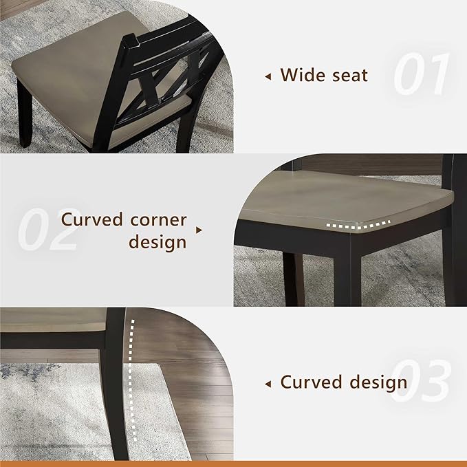 Lexicon Farmhouse Wood Dining Chair, Set of 2, Double Cross Back, Rustic Armless Chairs, Kitchen and Dining Room Furniture, Two-Tone Finish (Greywash and Antique Black)