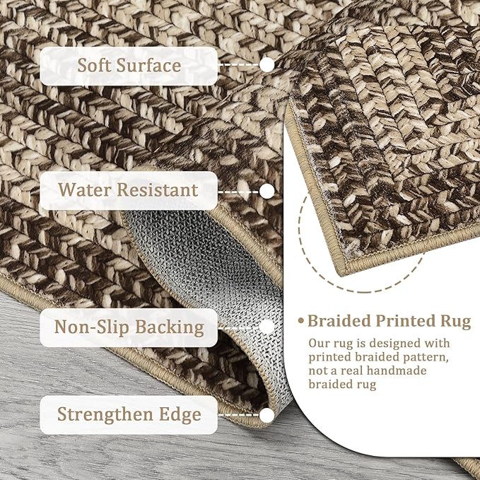 Imitation Braided Collection-Print Farmhouse Living Room Area Rug 8x10 Non-Slip Washable Rugs, Modern Large Carpet, Stain Resistant Ultra-Thin Foldable Floor Cover for Nursery Dining Room