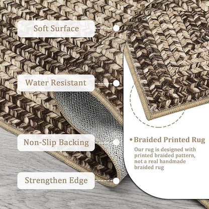 Imitation Braided Collection-Print Farmhouse Living Room Area Rug 8x10 Non-Slip Washable Rugs, Modern Large Carpet, Stain Resistant Ultra-Thin Foldable Floor Cover for Nursery Dining Room