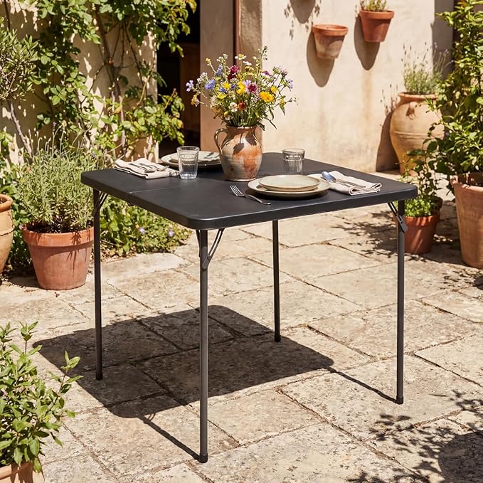 34" Square Folding Table for 4 Person, 330lbs Weight Capacity Foldable Table with HDPE Tabletop & Heavy-Duty Steel Legs, Large Portable Picnic Table for Indoor Outdoor Parties, Camping, Grey