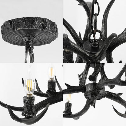 JONATHAN Y 26" Black Rustic Resin Antler 4-Light LED Chandelier, Farmhouse Faux Deer Horn Hanging Ceiling Light for Dining Room, Kitchen Island, Adjustable Light Fixture (JYL6301D)