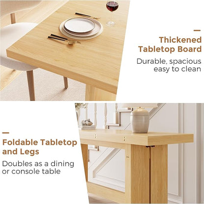 Jocoevol 63" Folding Dining Table for 4-6, Modern Dining Room Table with Large Foldable Tabletop, Wood Folding Table with Foldable Legs, Dinner Tables for Kitchen Dining Room (Natural)