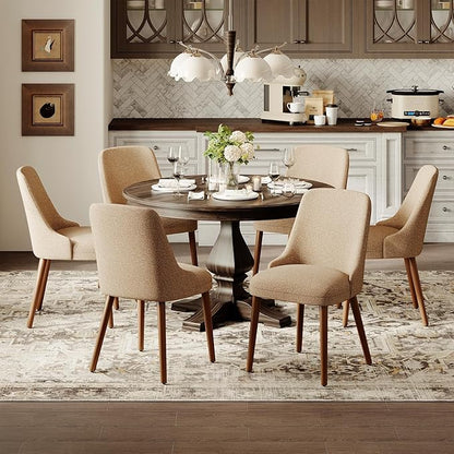 MALOL Dining Room Chair Set of 2, Upholstered Kitchen Chairs with Wood Legs, High-Back Padded Dining Chairs for Dining Room/Restaurant/Cafe, Camel
