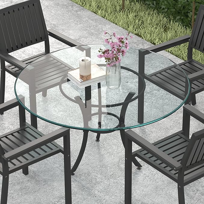 60" Inch Round Glass Table Top 0.36" Inch Thick Tempered Pencil Polished Edge Glass Table Top，for Dining Table, Coffee Table, Restaurant Table