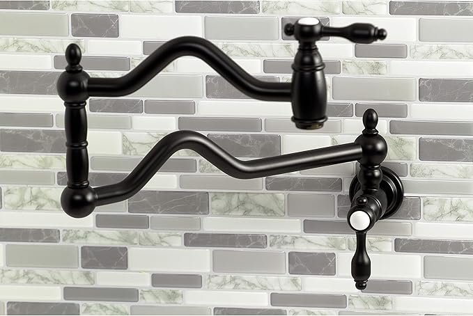 Kingston Brass KS2100TAL Tudor Wall Mount Pot Filler, Matte Black