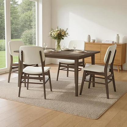 KISLOT Wooden Dining Chairs Set of 4, Upholstered Modern Dining Room Chairs, Mid Century Solid Oak Wood Kitchen Chairs for Living Room, Restaurant, Farmhouse (Cream Fabric & Walnut Color)
