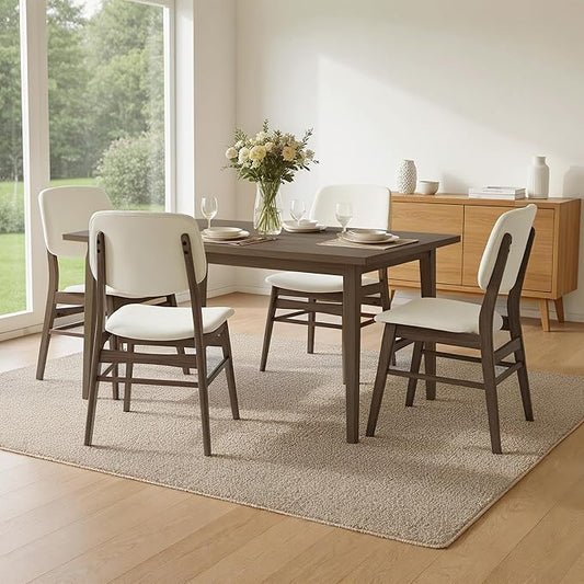 KISLOT Wooden Dining Chairs Set of 4, Upholstered Modern Dining Room Chairs, Mid Century Solid Oak Wood Kitchen Chairs for Living Room, Restaurant, Farmhouse (Cream Fabric & Walnut Color)