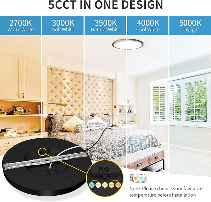 mw LED Flush Mount Ceiling Light, 7 Inch Black Flush Mount Light,14W 120V, 5CCT 2700/3000/3500/4000/5000K, Dimmable Slim LED Ceiling Lights for Bedroom, Kitchen, Hallway, Laundry