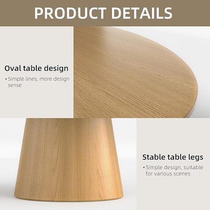 Casaphoria 72" Oval Dining Table for 6-8 People, Mid Century Modern Wood Kitchen Table, Minimalist Pedestal Dining Room Furniture with Child-Safe Round Edges (Natural)