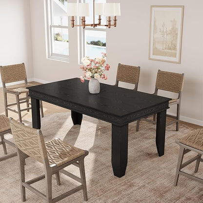GarveeHome Farmhouse Dining Table for 6-8 People, 71 in Long Kitchen Tables with Wooden Sturdy Frame, 6 ft Large Rectangular Dinner Table for Dining Room, Kitchen, Black, 63" Non-extendable