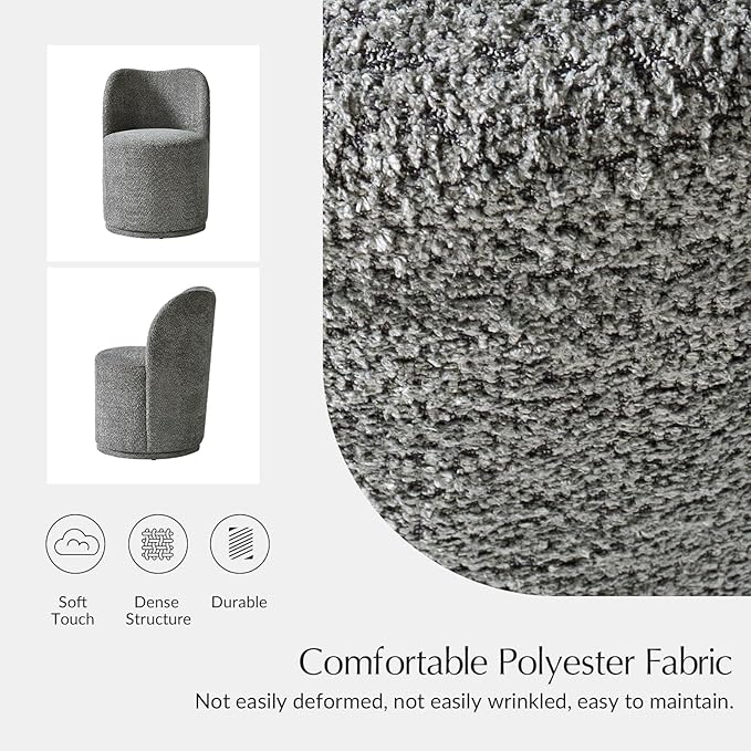 HULALA HOME Boucle Swivel Dining Chairs Set of 6 - Upholstered Barrel Kitchen Chair with 360 Degree Rotation, Gray Modern Accent Vanity Chair for Dining Living Room, Bedroom, Makeup Room