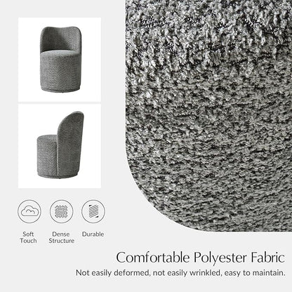 HULALA HOME Boucle Swivel Dining Chair - Upholstered Barrel Kitchen Chairs with 360 Degree Rotation, Gray Modern Accent Vanity Chair for Dining Living Room, Bedroom, Makeup Room