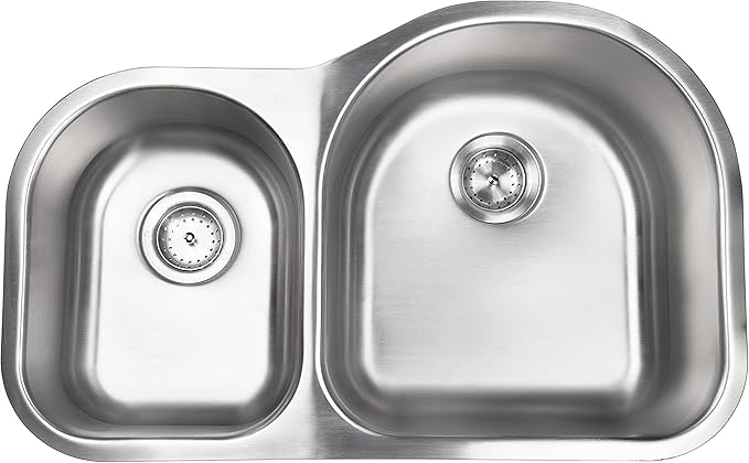 MSI 30 inch Undermount 40/60 Double Bowl 18 Gauge Stainless Steel Kitchen Sink and Strainer