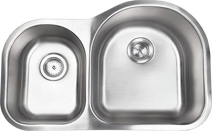 MSI 30 inch Undermount 40/60 Double Bowl 18 Gauge Stainless Steel Kitchen Sink and Strainer