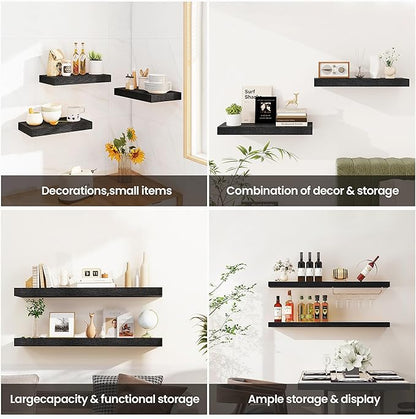 Vivelove 55 Inch Floating Shelves, Deep Wall Shelves with Invisible Brackets, Display Shlf for Bathroom Living Room Kitchen Bedroom Office Farmhouse Home Decor, 55" X 9.3" X 1.5" - Set of 2, Black
