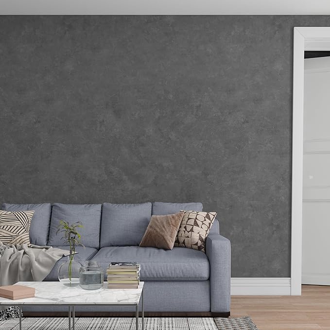 3yecao 31"×1181" Large Size Extra Wide Thick Dark Blue Grey Concrete Wallpaper Peel and Stick Waterproof Gray Concrete Contact Paper Vinyl Glossy Industrial Grey Cement Sticker for Bedroom Gym Walls