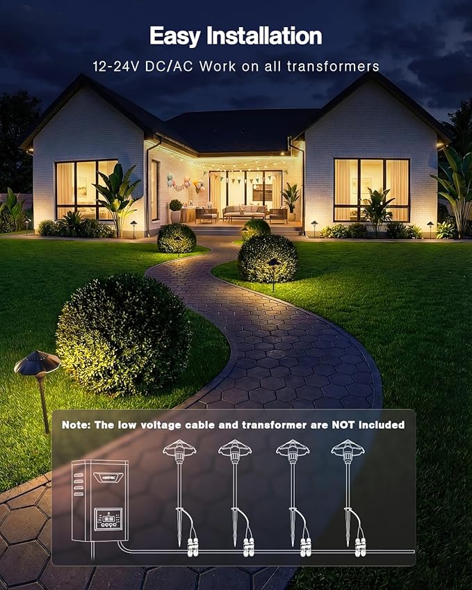 HIBOITEC Low Voltage Pathway Lights Wired 3W 12-24V 180LM 2900K LED Landscape Path Lighting Outdoor Waterproof Aluminum Landscape Lights for Yard Walkway Garden, 4-Pack