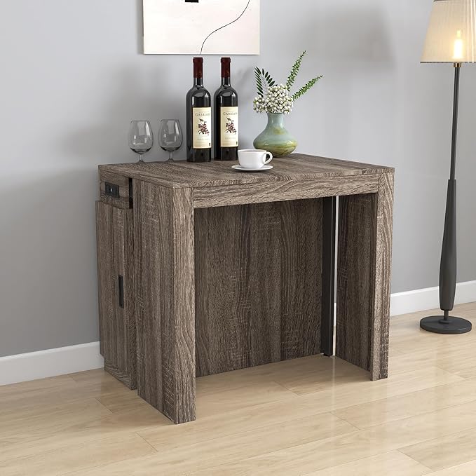 Modern Extendable Dining Table for 4-6 People with Outlet, Multifunctional Foldable Dinner Kitchen Table with Storage, Brown
