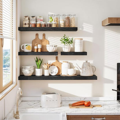 Vivelove Floating Shelves 16 Inch, Wall Shelves Over Toilet with Invisible Brackets for Bathroom Living Room Kitchen Bedroom Office Farmhouse Home Decor, 16" X 9.3" X 1.5" - Set of 2, Black