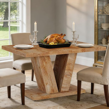 Oigavfd 47 Inch Dining Table, Rectangular Kitchen Table for 4 with Heavy Duty Pedestal Base, Modern Farmhouse Wood Dining Table for Dining Room, Kitchen, and Small Space (Light Oak Brown)