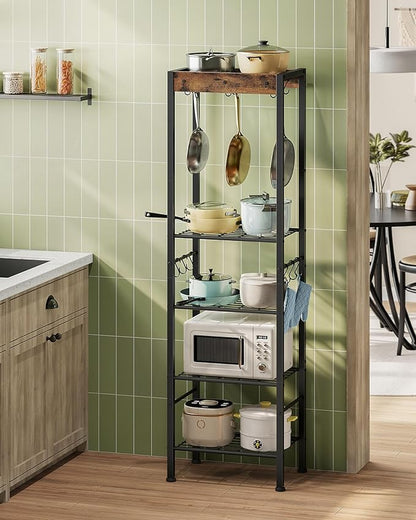 CHOEZON 5-Tier Pot Rack, Floorstanding Pots and Pans Organizer, Kitchen Bakers Rack, Kitchen Island Table, Pots and Pans Organizer, Storage Stand, for Living Room, Rustic Brown and Black TPR16BF
