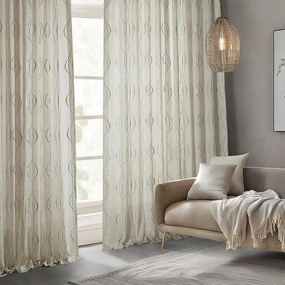HPD Half Price Drapes Embroidered Linen Sheer Curtains for Living Room 50 X 84 (1 Panel), Rod Pocket Window Curtains for Bedroom, Suez Natural