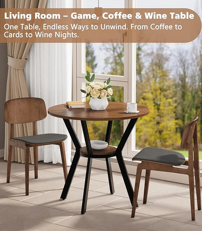 MECHYIN 31.5" Round Dining Table for 2-4, Farmhouse Small Kitchen Table with Storage, Space Saving Circle Table, Rustic Wood Dining Room Tables with Metal Legs for Kitchen, Dining Room, Apartment