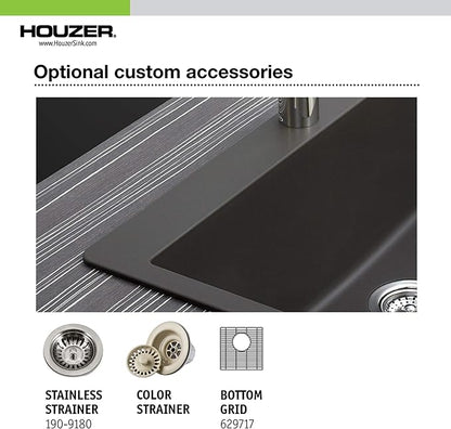 Houzer Quartztone Sand Granite Composite Kitchen Bar Sink: 16 Inch Dual Mount Single Bowl Sink, Durable & Versatile, Essential for Home & Apartment: E-100 SAND