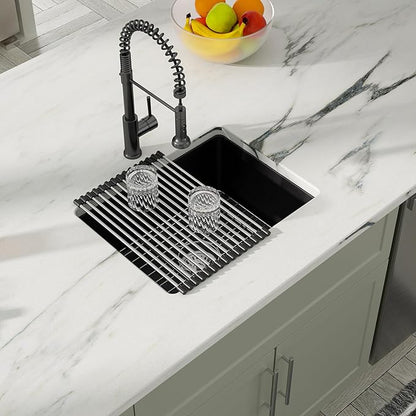 22 x 17 Undermount/Drop-in Kitchen Sink, Single Bowl Quartz Granite Composite Sink, Matte Black, Center Drain for Small Kitchen & Remodel, #DC-GU7747