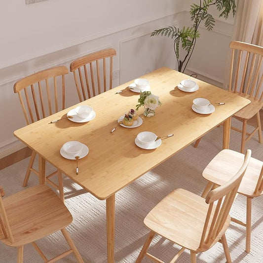 BAKEVE Bamboo Dining Table for 4-6-8 Person- 55'' Solid Wood Kitchen Table, Mid Century Modern Desk, Farmhouse Rectangular Dining Room Table for Living Room, Office, Kitchen and Study (Natural)