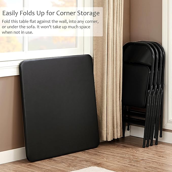 VECELO 34'' Folding Card Table Square with Soft Padded Tabletop, Portable for Dining Room, Parties, Games, Puzzles, Black