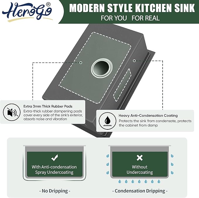 27x18Inch Undermount Kitchen Sink, Herogo Stainless Steel Single Bowl Workstaion Basin,16 Gauge Handmade 10'' Deep Kitchen Sink with Accessories