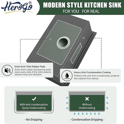 27x18Inch Undermount Kitchen Sink, Herogo Stainless Steel Single Bowl Workstaion Basin,16 Gauge Handmade 10'' Deep Kitchen Sink with Accessories